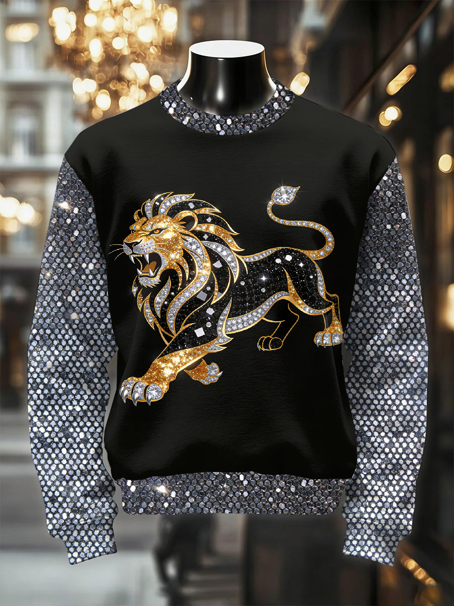 Men's Retro Luxurious Lion Print Casual Sweatshirt