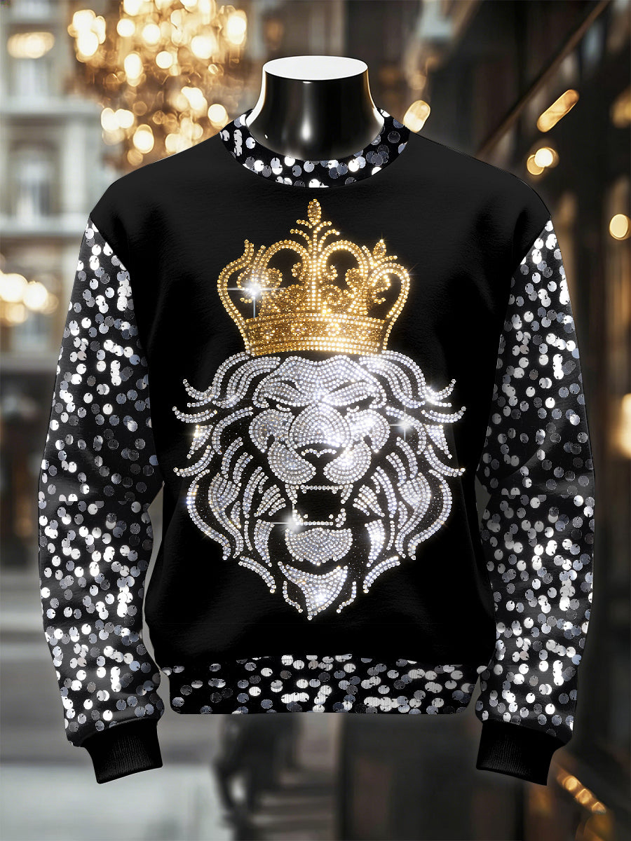 Men's Retro Luxurious Lion Print Casual Sweatshirt
