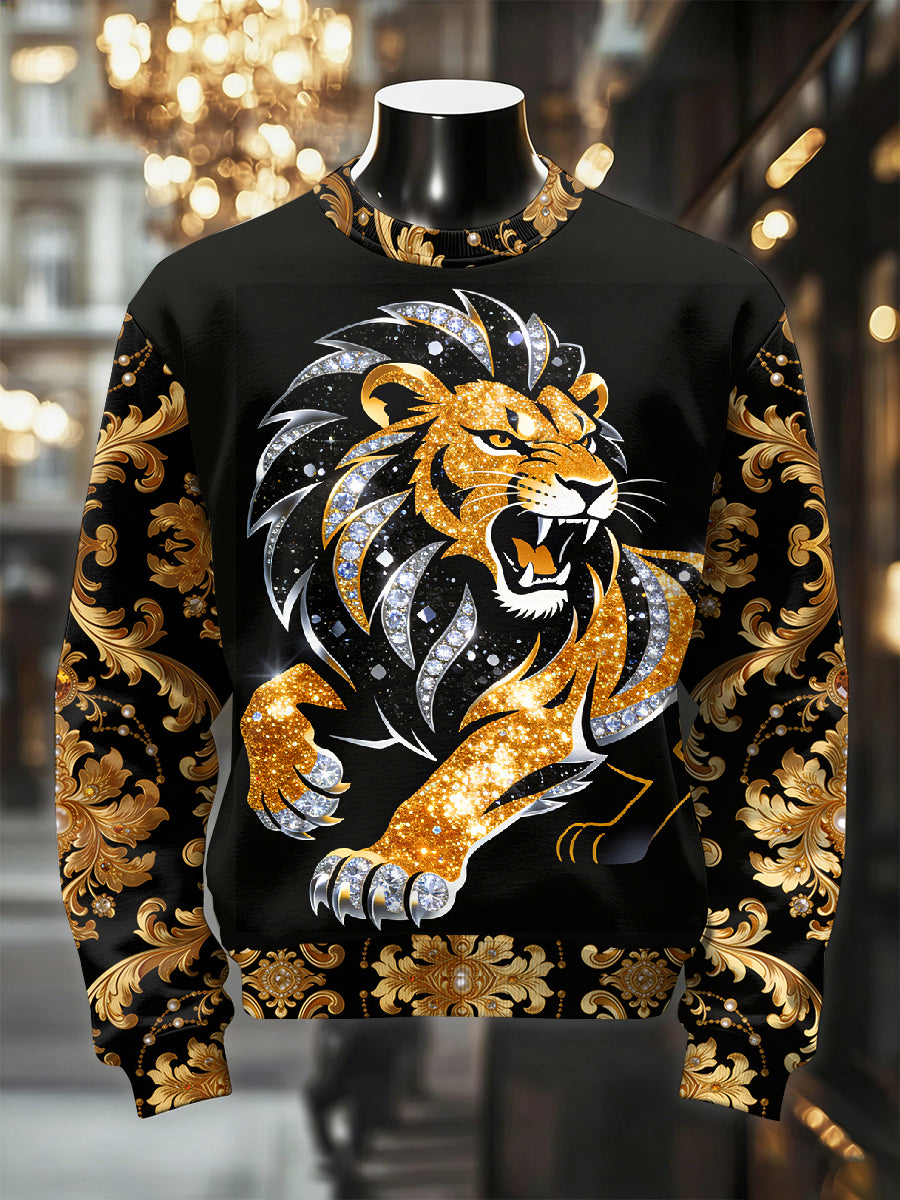 Men's Retro Luxurious Lion Print Casual Sweatshirt