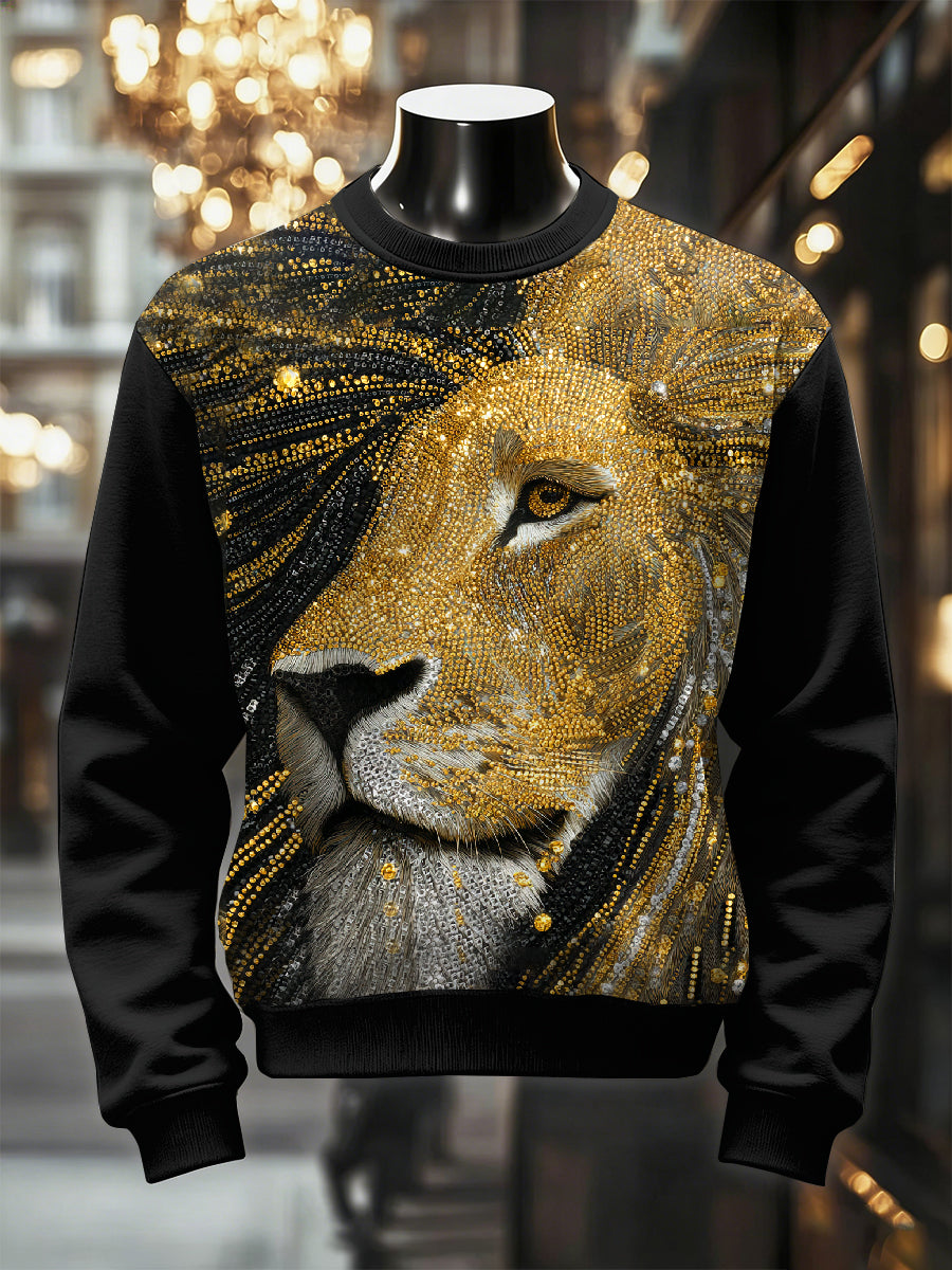Men's Retro Luxurious Lion Print Casual Sweatshirt