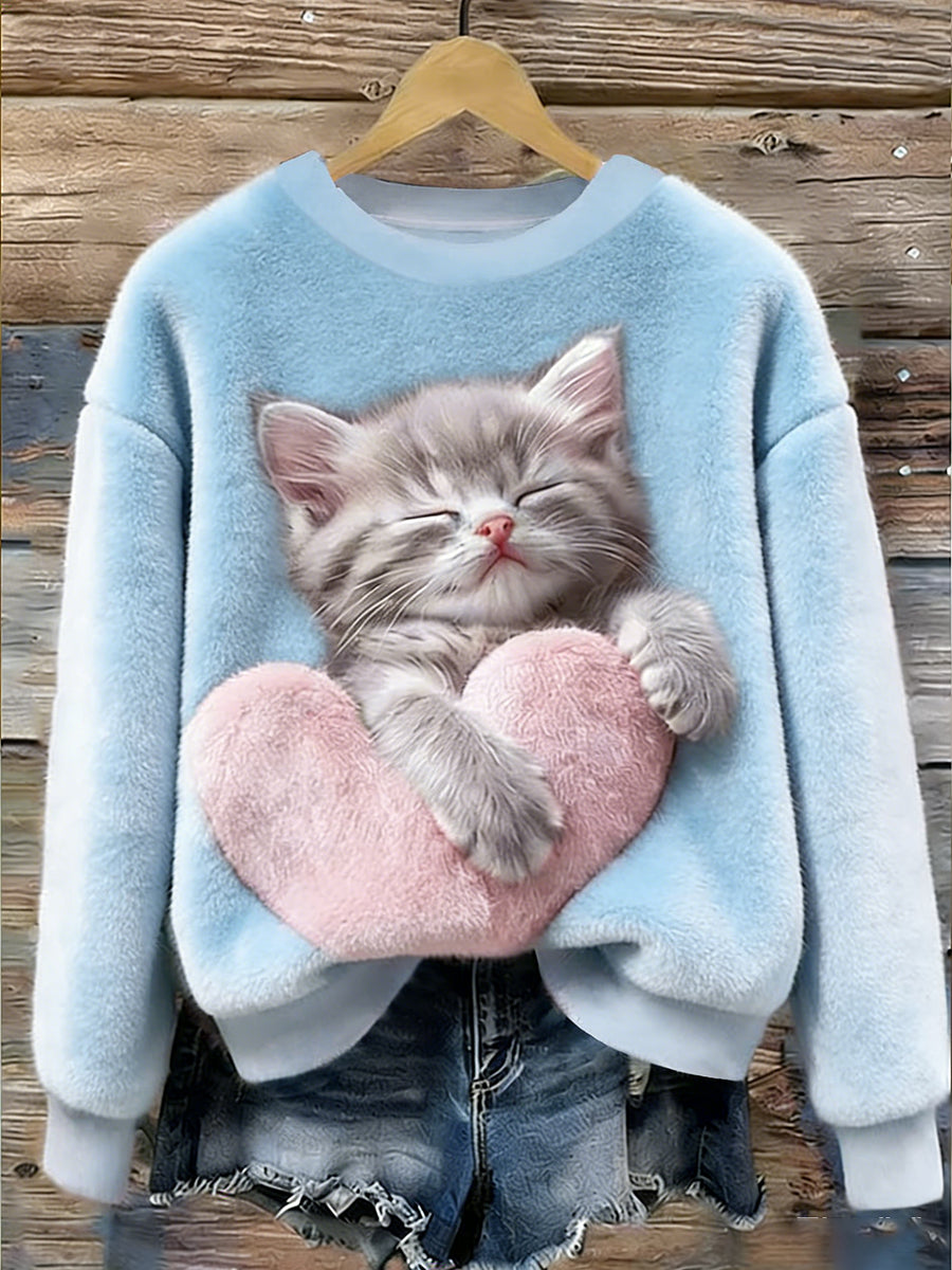 Women's Cute Cat Flannel Hoodie