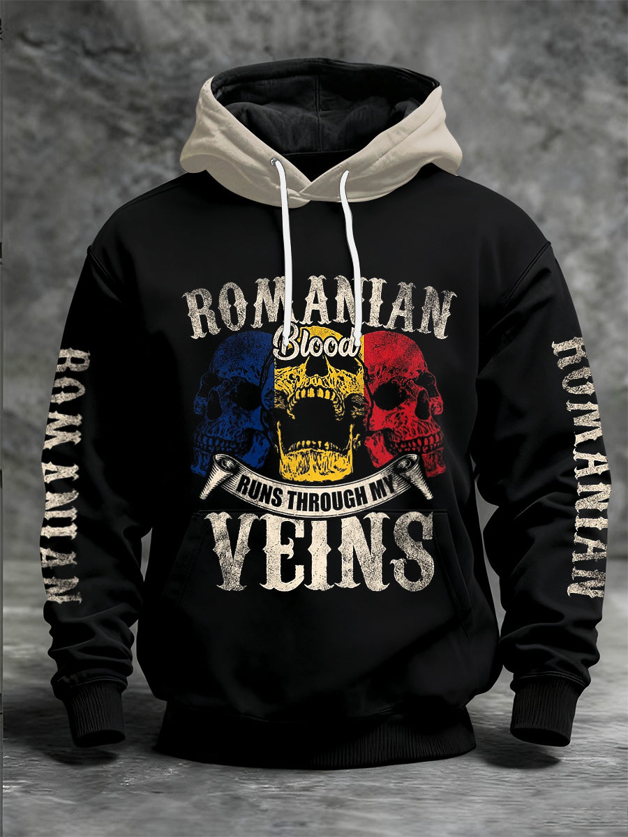 Men's Romania Printed Long Sleeved Hooded Sweatshirt