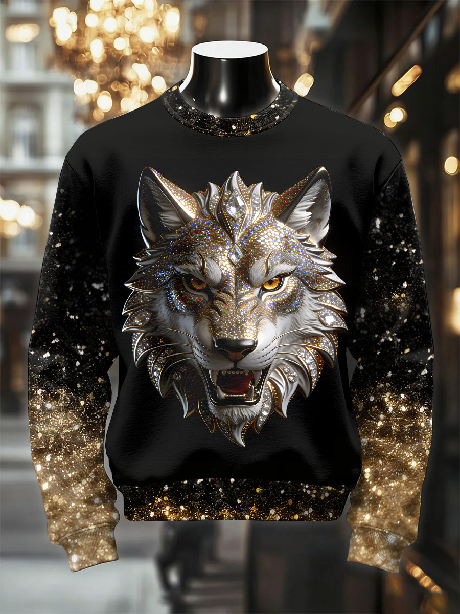 Men's Retro Luxurious Wolf Print Casual Sweatshirt