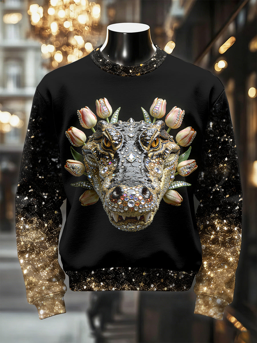 Men's Retro Luxurious Crocodile Print Casual Sweatshirt