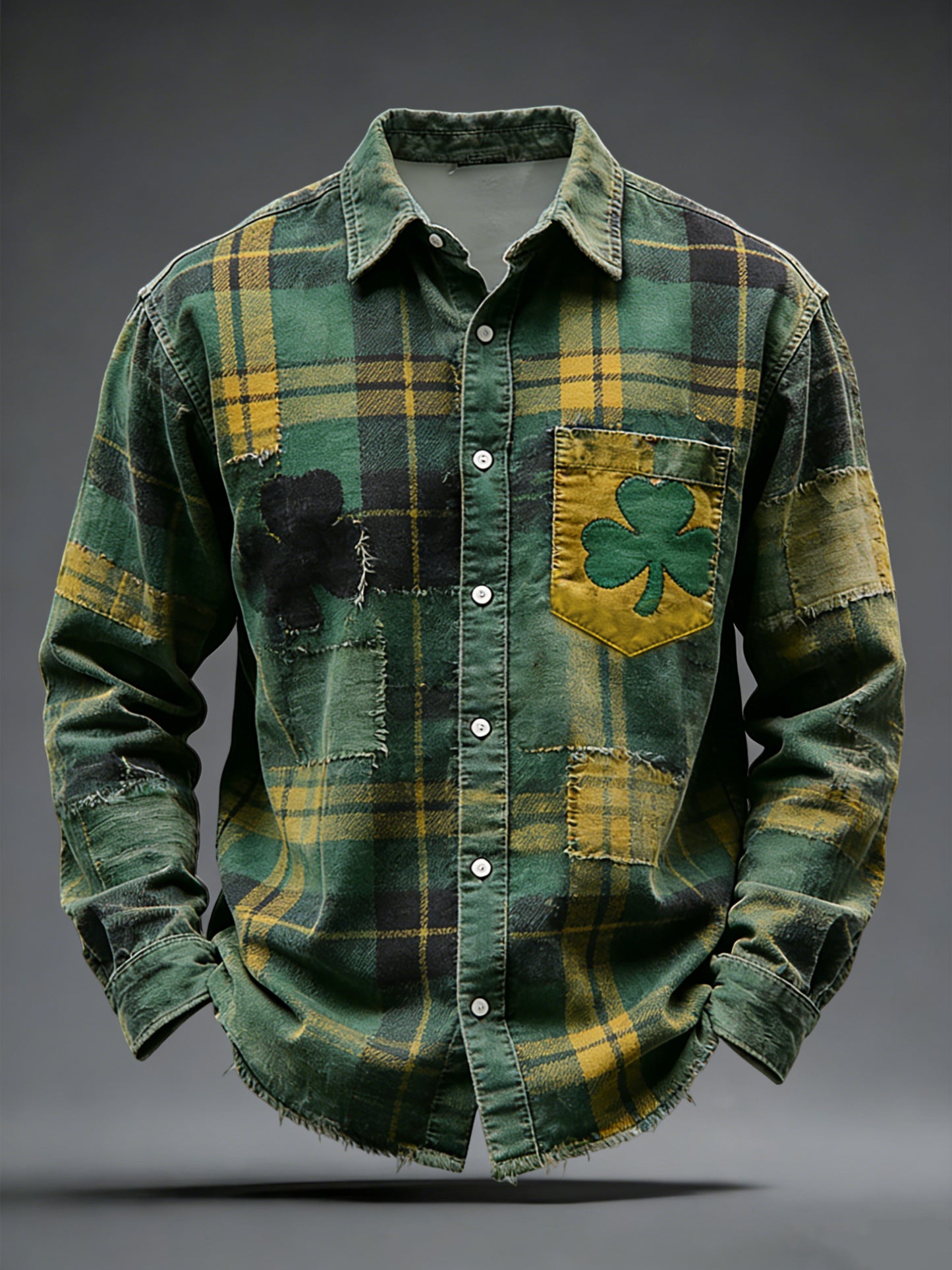Retro St. Patrick's Day Shamrock Plaid Casual Shirt