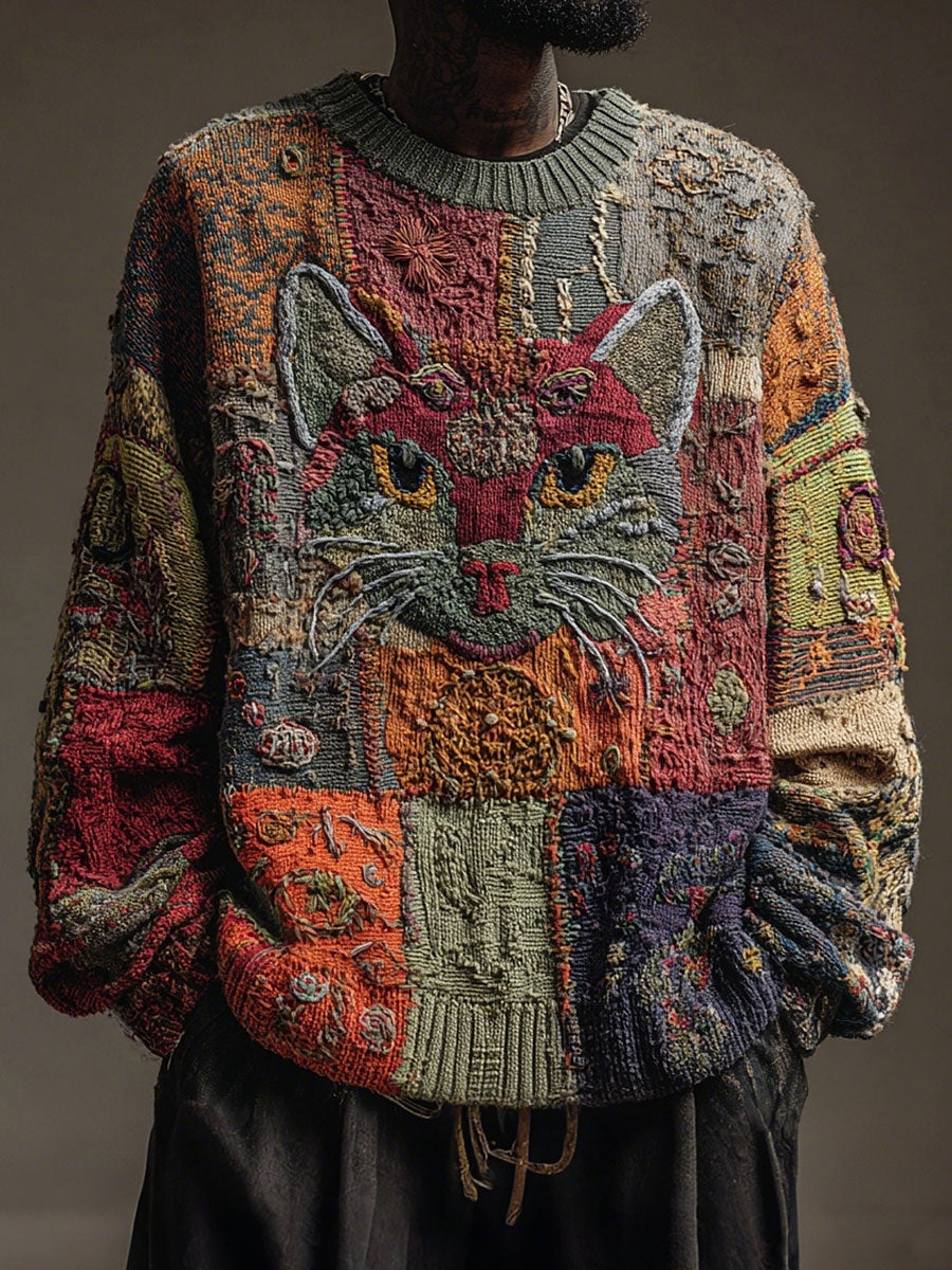 Men's Cat Art Vintage Tops