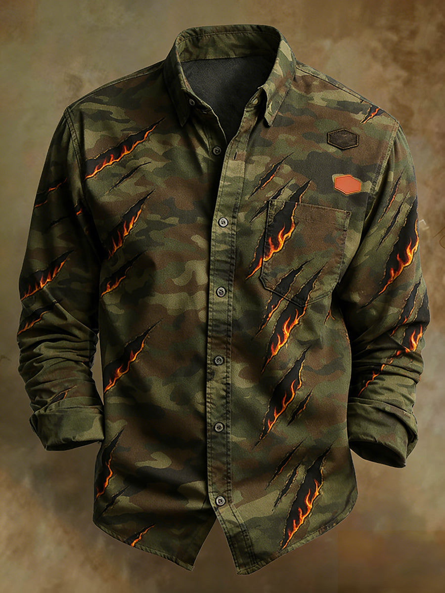 Men's Retro Art Print Comfortable Business Long-Sleeve Shirt