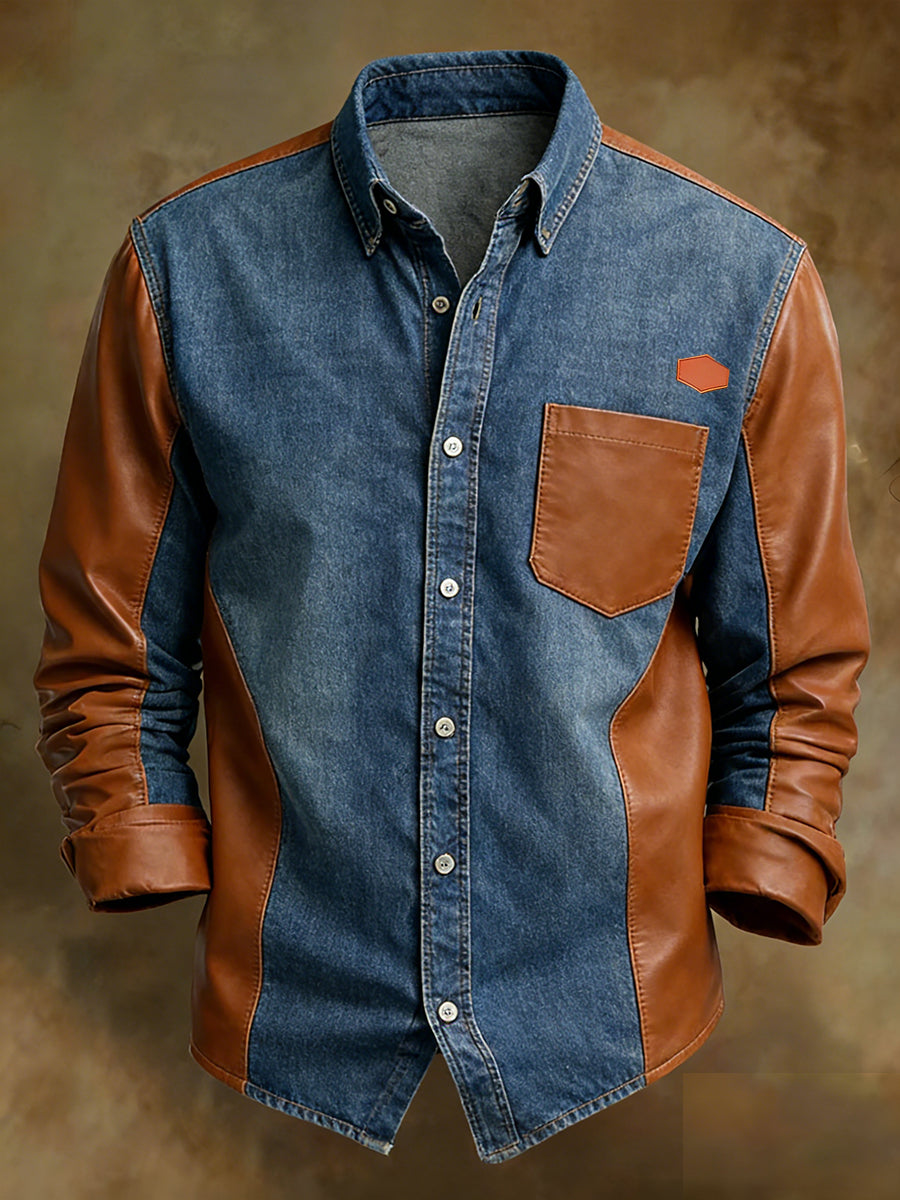 Men's Retro Art Print Comfortable Business Long-Sleeve Shirt