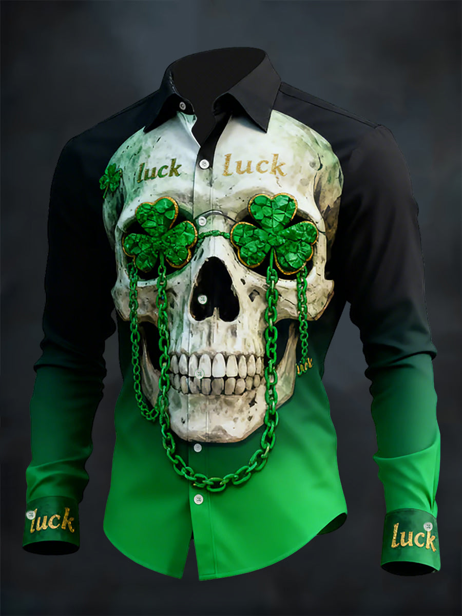 Men's St. Patrick's Day Skull Printed Shirt