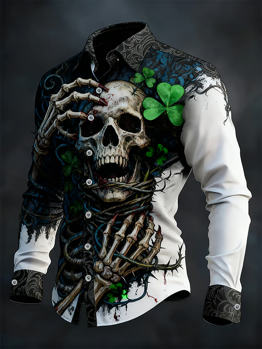 Men's St. Patrick's Day Skull Printed Shirt