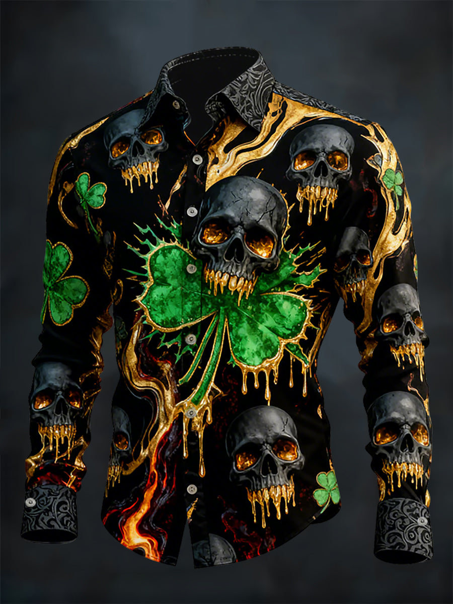 Men's St. Patrick's Day Skull Printed Shirt