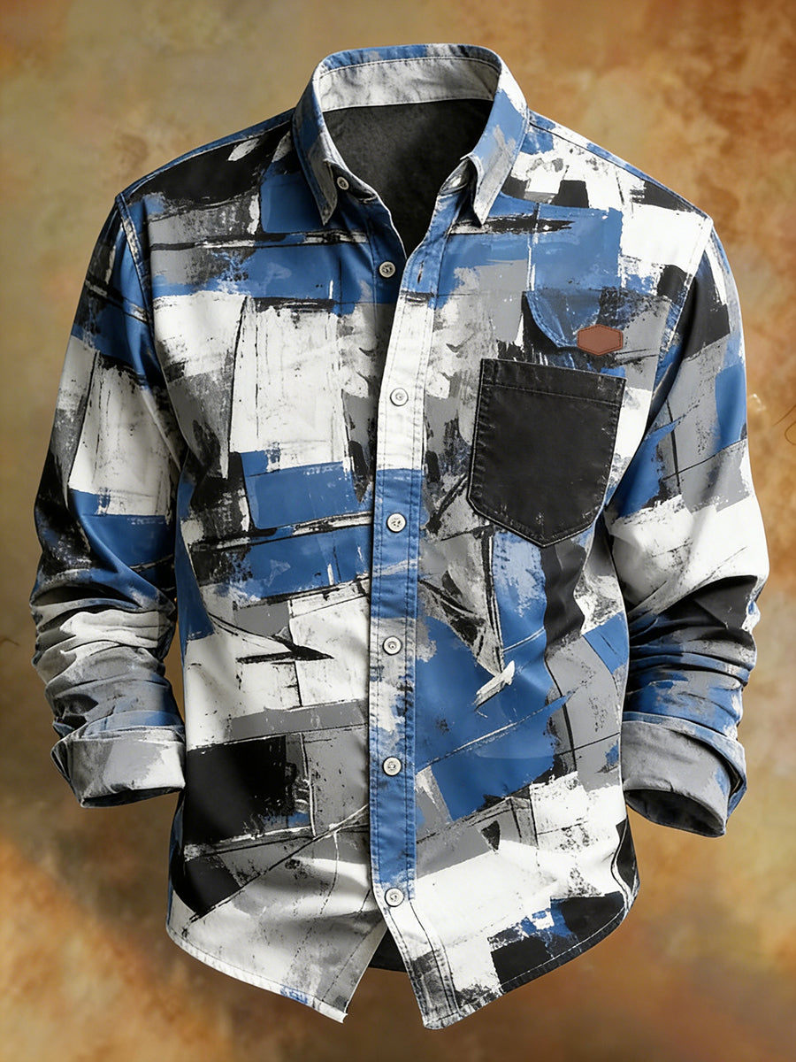 Men's Retro Art Print Comfortable Business Long-Sleeve Shirt