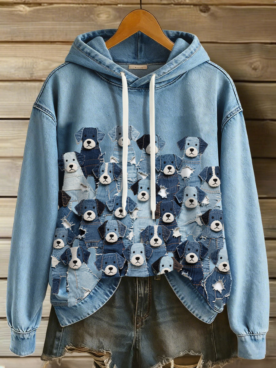 Women's Denim Puppy Hoodie
