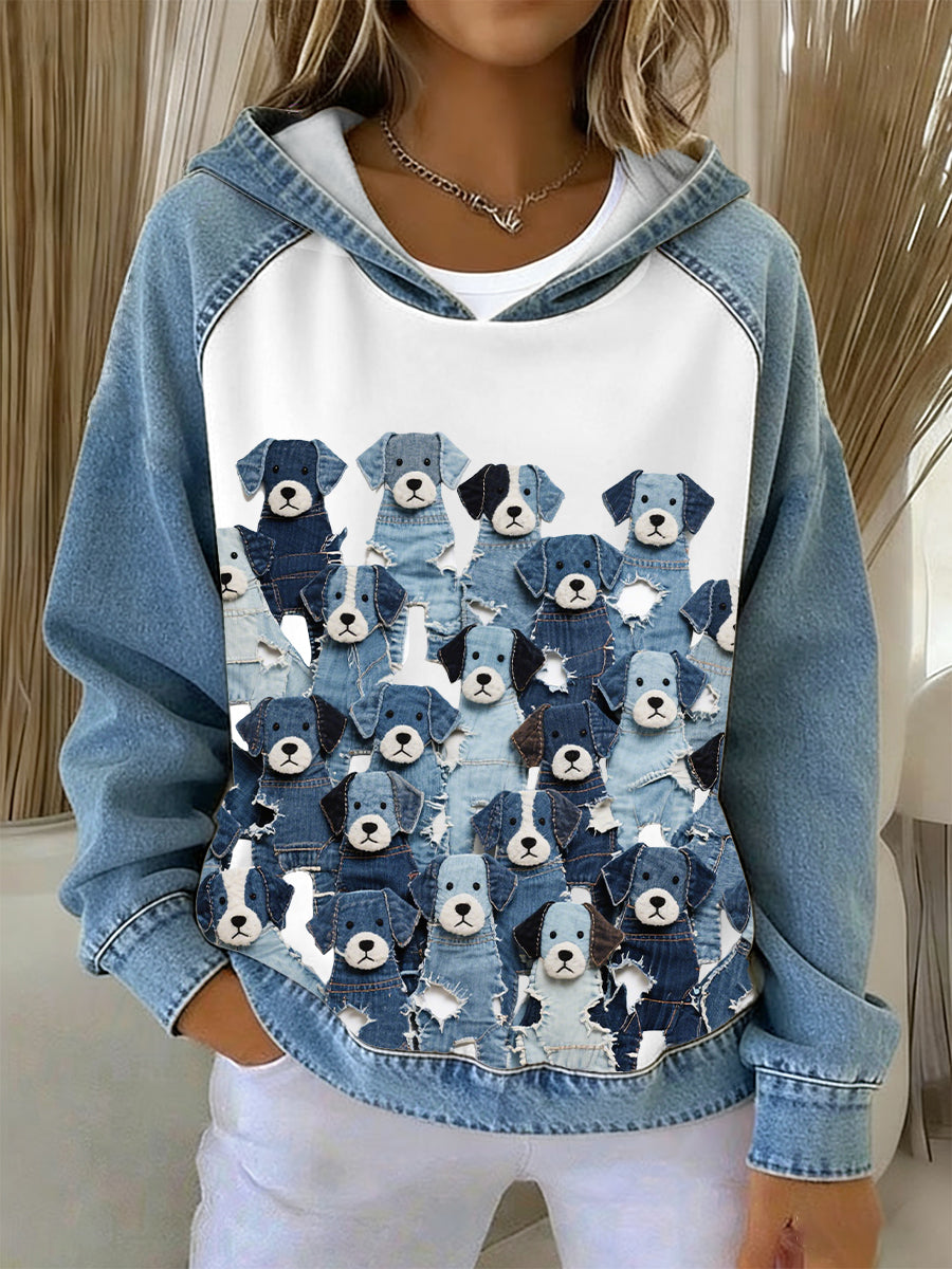 Women's Denim Puppy Hoodie