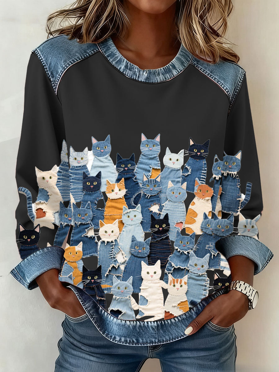 Women's Denim Kitten Sweatshirt