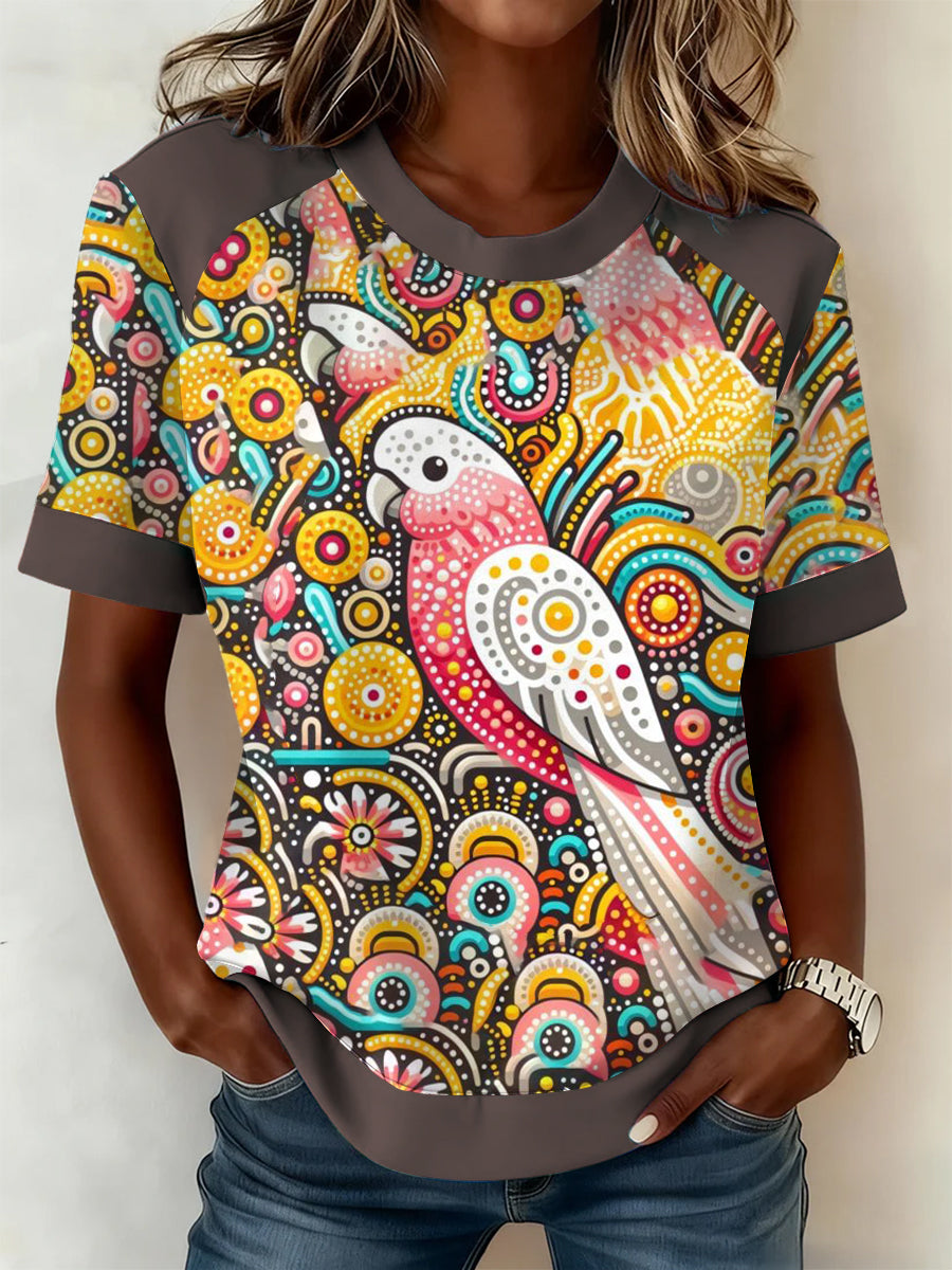 Vintage Happy Australia Day Cockatoo Art Print Print Casual Cotton Short Sleeve T-Shirt