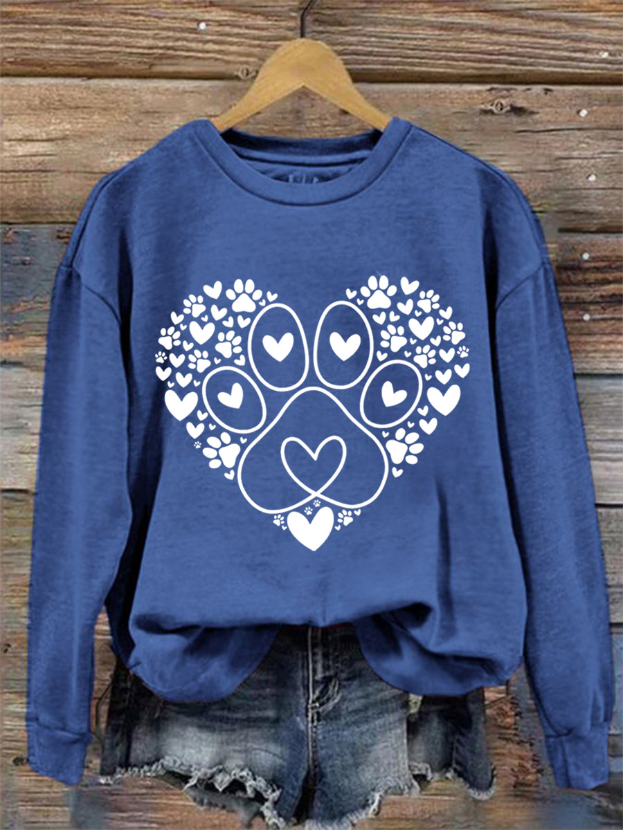 Women's Paw Heart Print Dog Lovers Valentine's Day Casual Sweatshirt