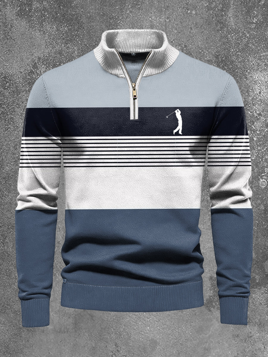 Men's Business Style Half Zipper Long Sleeve Knitted Top