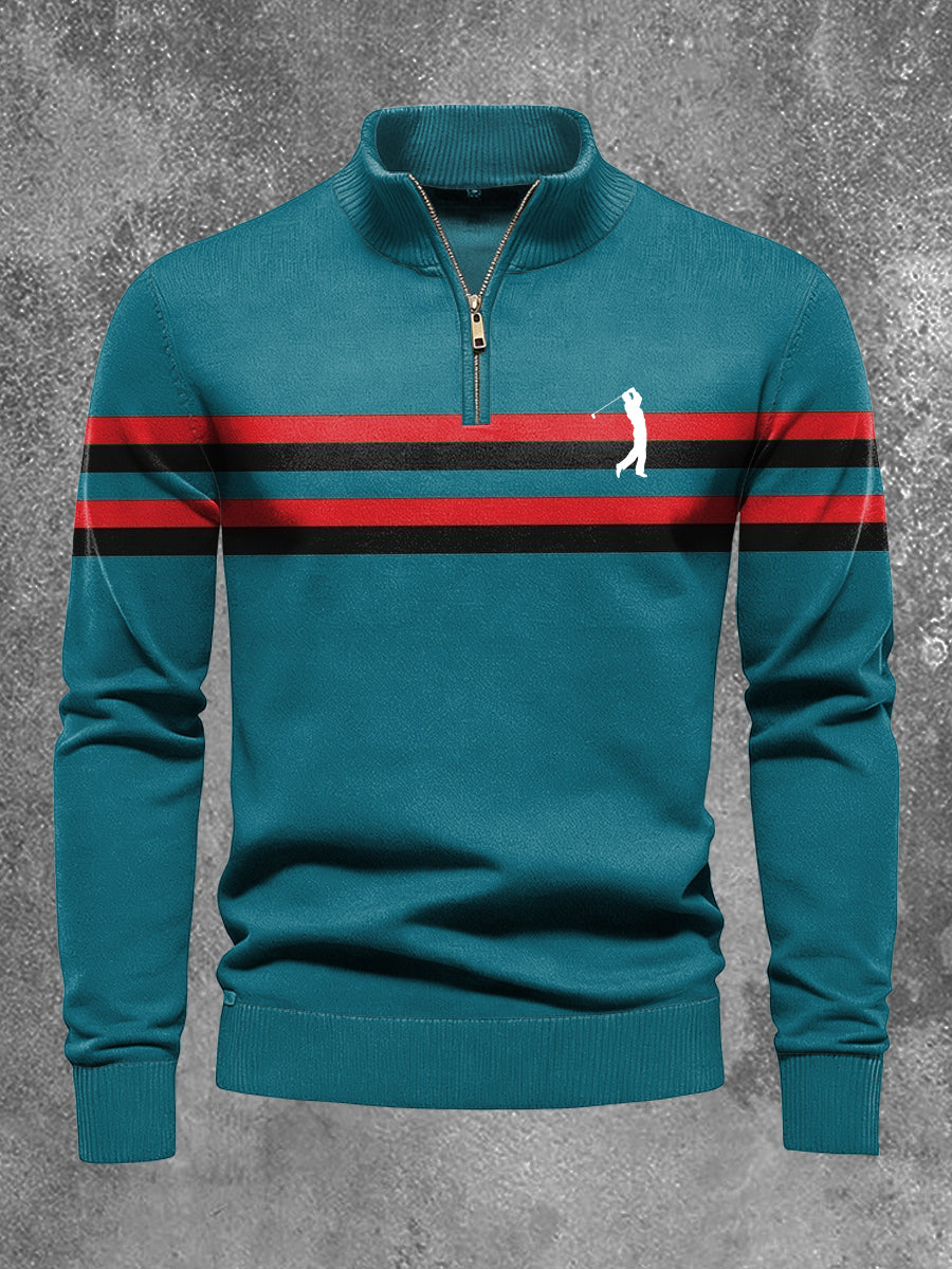 Men's Business Style Half Zipper Long Sleeve Knitted Top