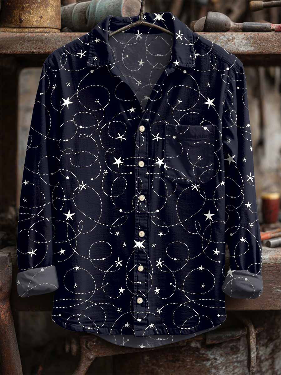 Men's Retro Line Star Print Long Sleeve Shirt