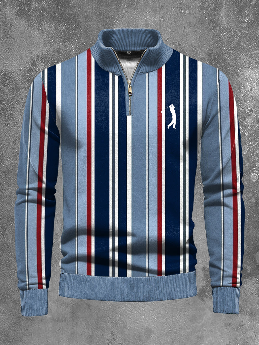 Men's Business Style Half Zipper Long Sleeve Knitted Top