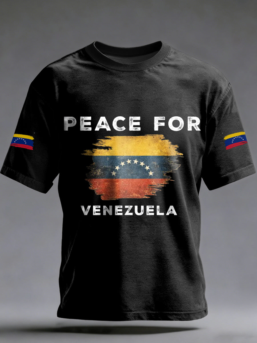 Men's Peace Venezuela Printed Vintage Fashion Loose Short Sleeve T-Shirt
