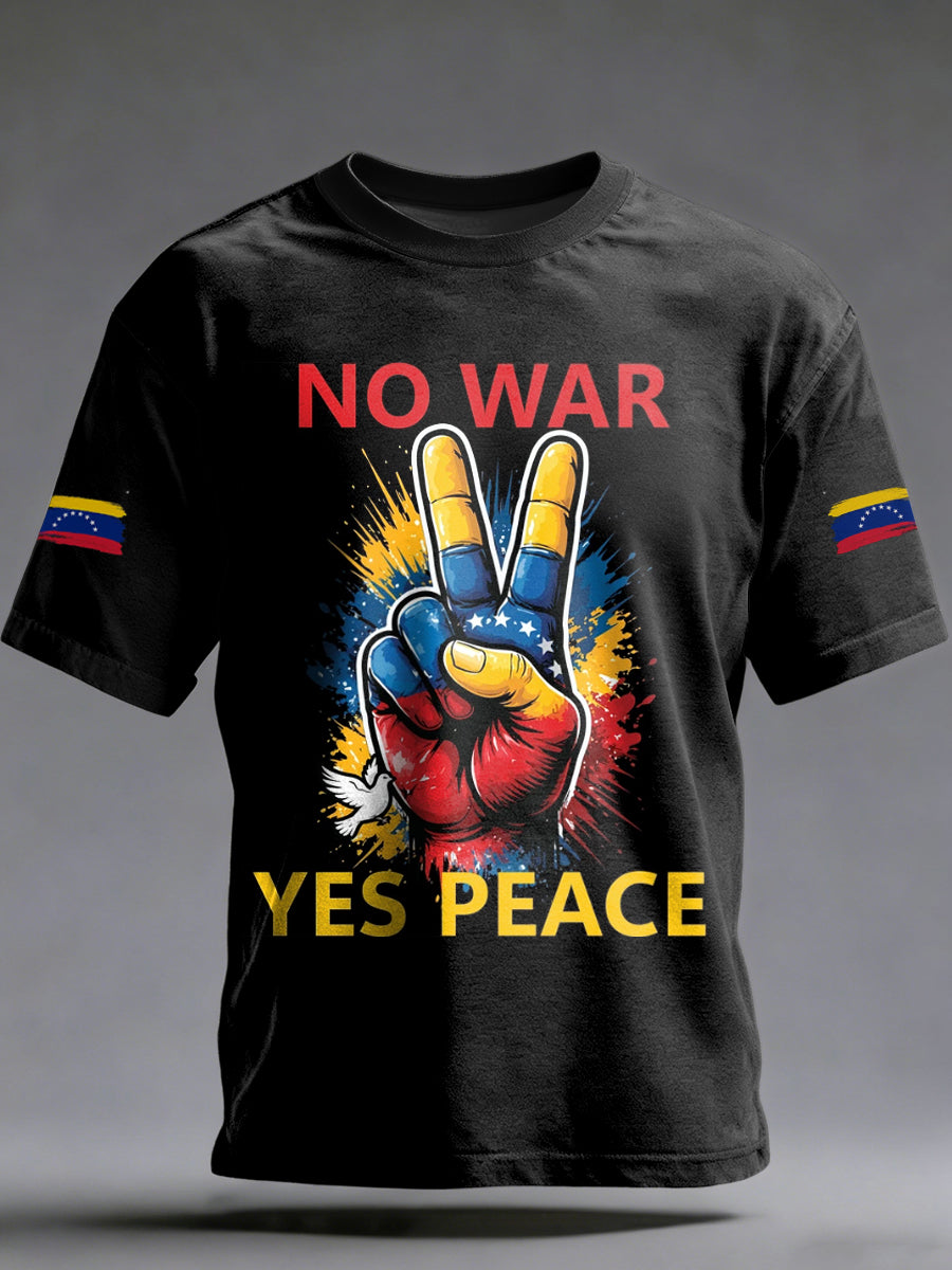 Men's Peace Venezuela Printed Vintage Fashion Loose Short Sleeve T-Shirt
