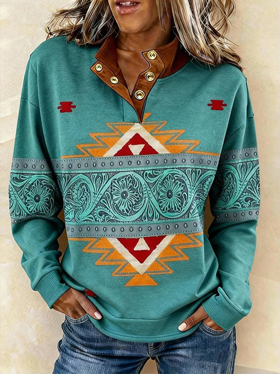 Women's Vintage Western Ethnic Aztec Pattern Casual Sweatshirt