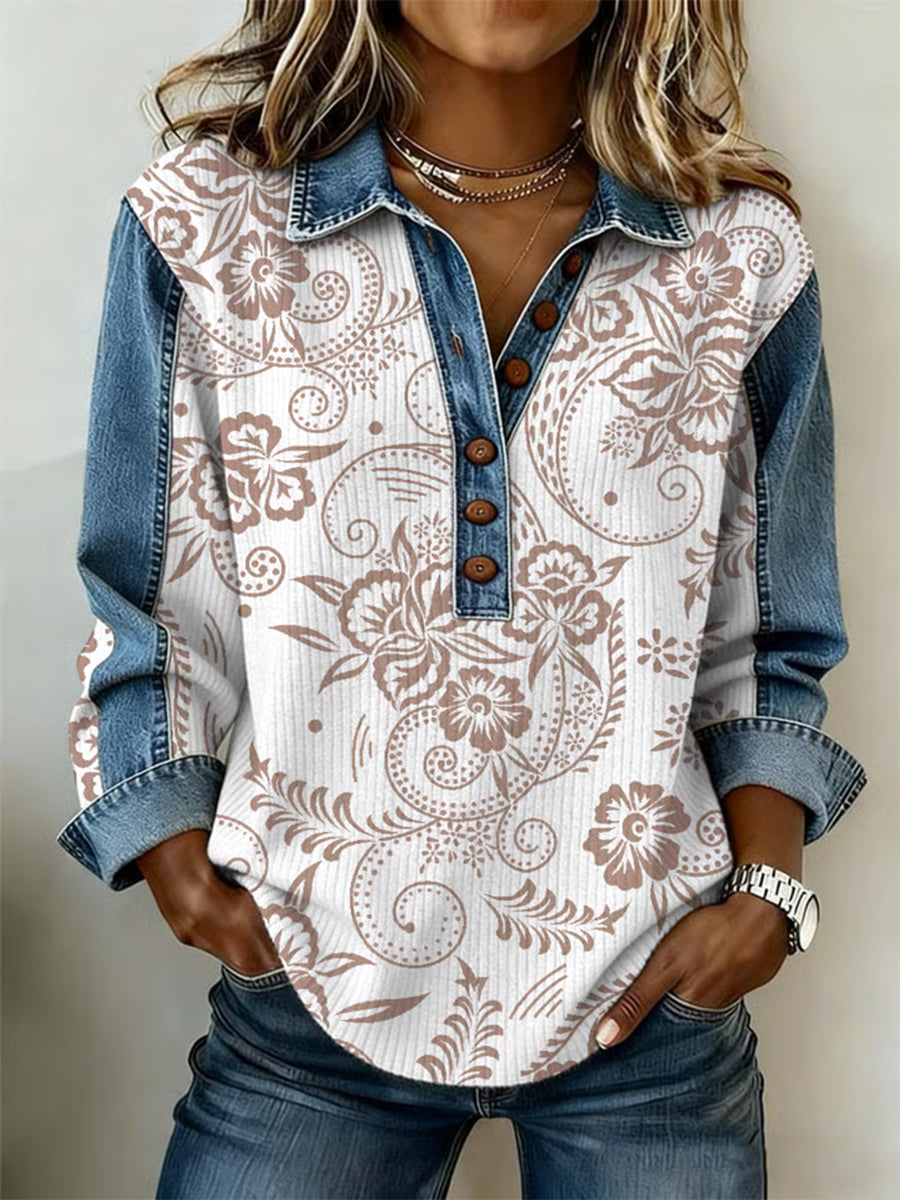 Women's Western Pattern Patchwork Art Sweatshirt