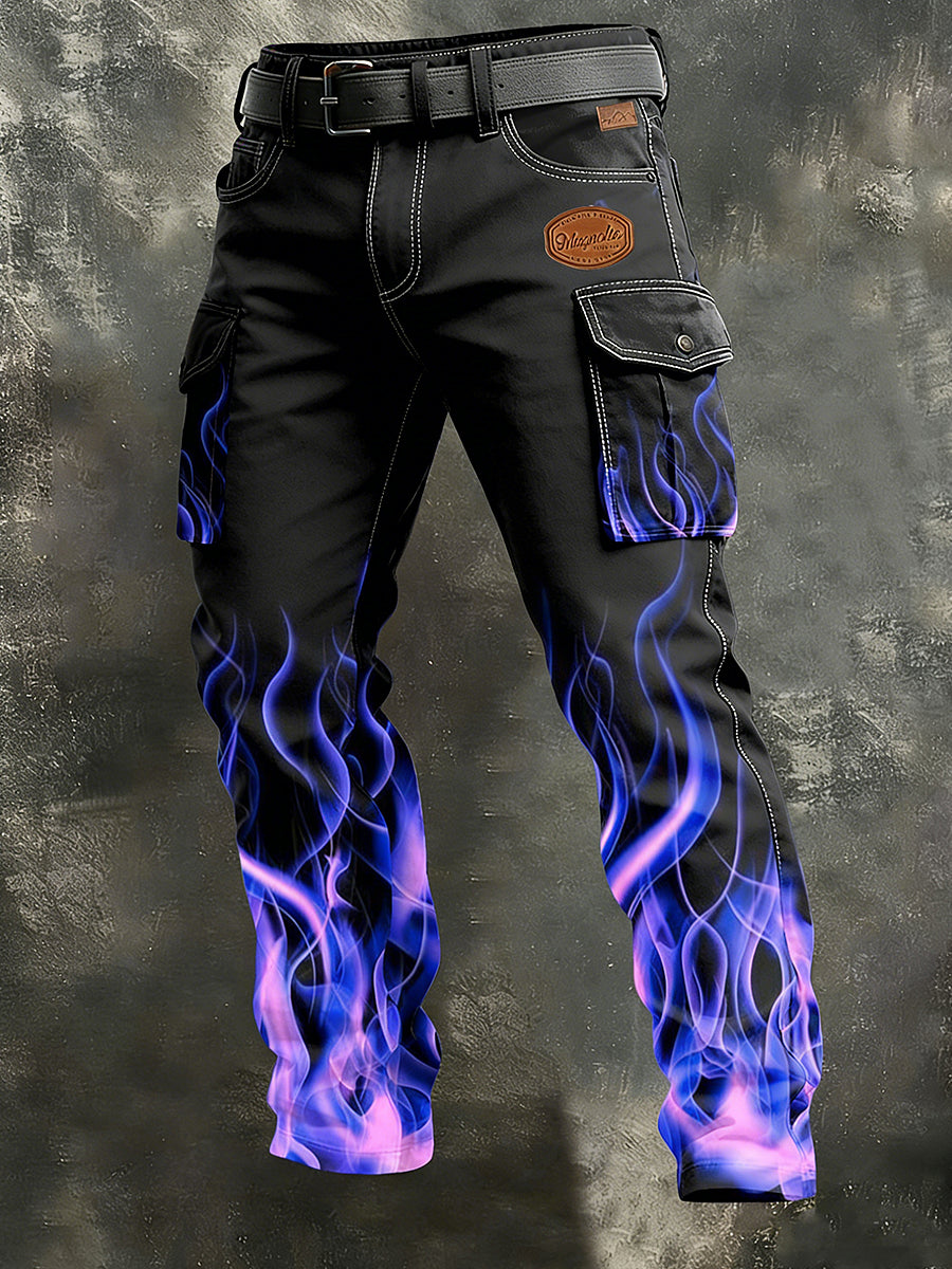 Men's Business-Style Flame Print Retro Art Casual Workwear Trousers