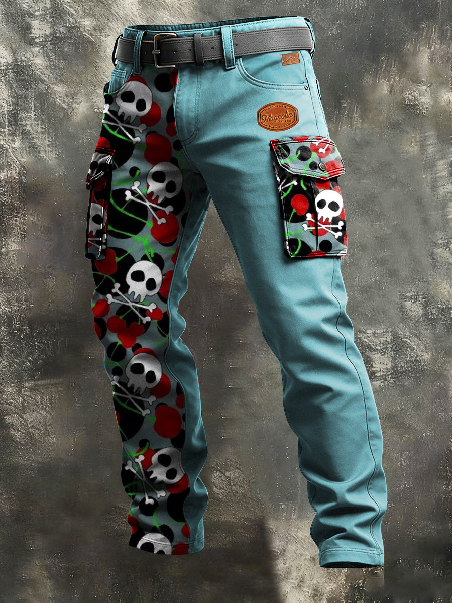Men's Business-Style Skull Print Retro Art Casual Workwear Trousers