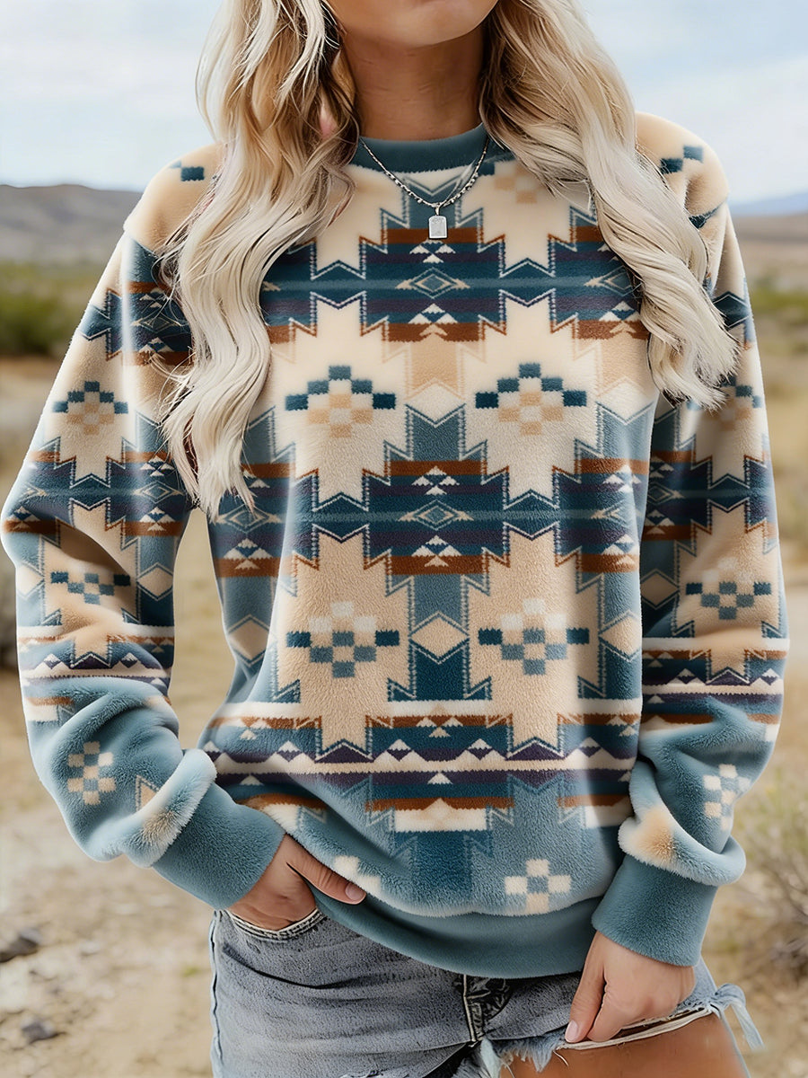 Women's Vintage Western Aztec Pattern Casual Flannel sweatshirt
