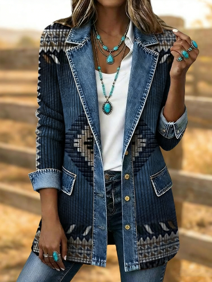 Women's Western Pattern Printed Vintage Blazer