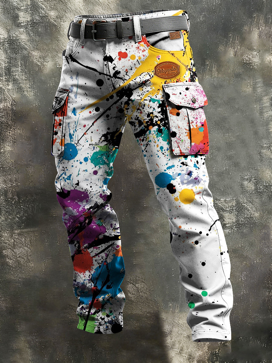 Men's Vintage Business spray Print Retro Art Casual Workwear Trousers