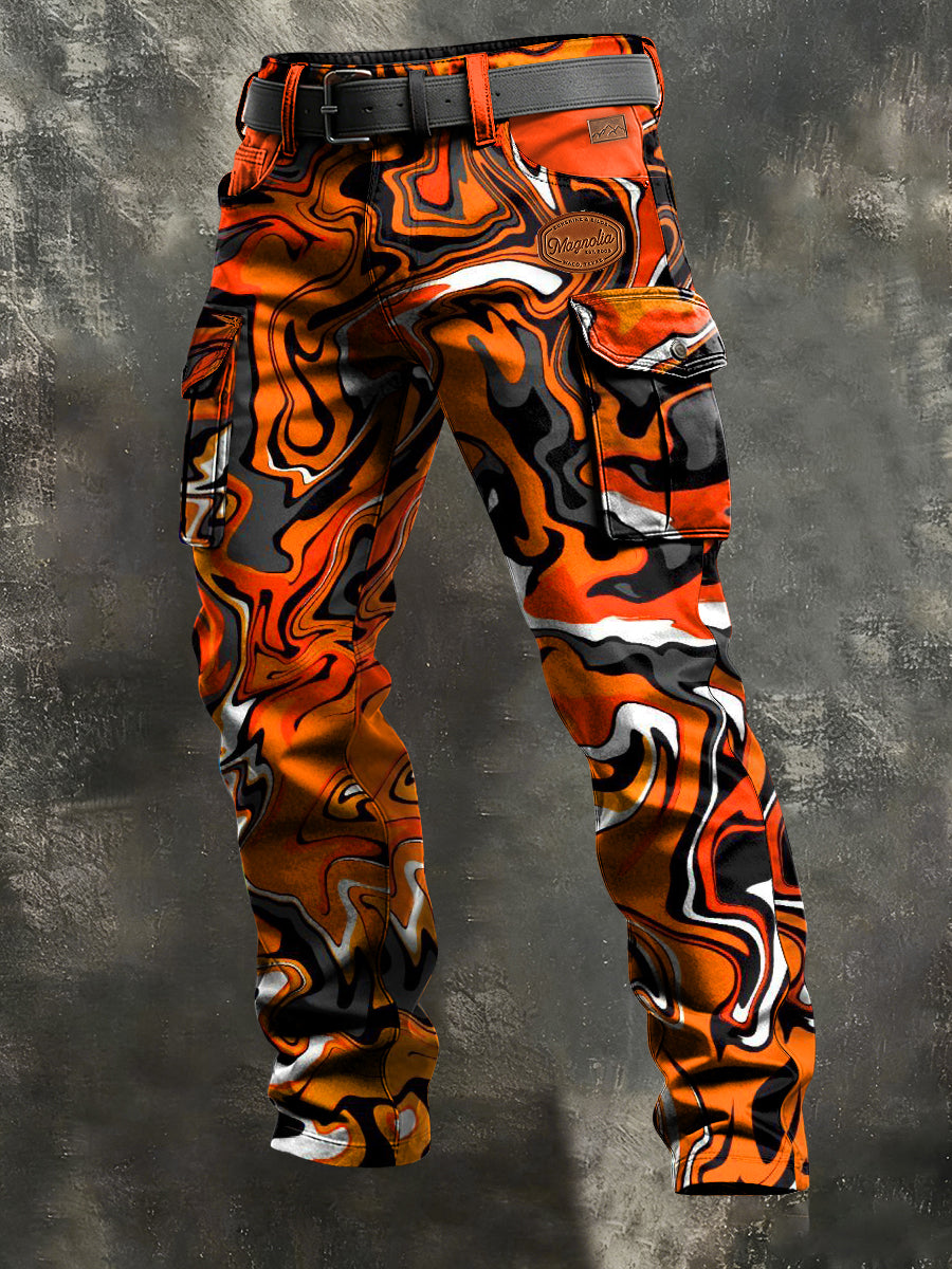 Men's Vintage Business Camouflage Print Retro Art Casual Workwear Trousers