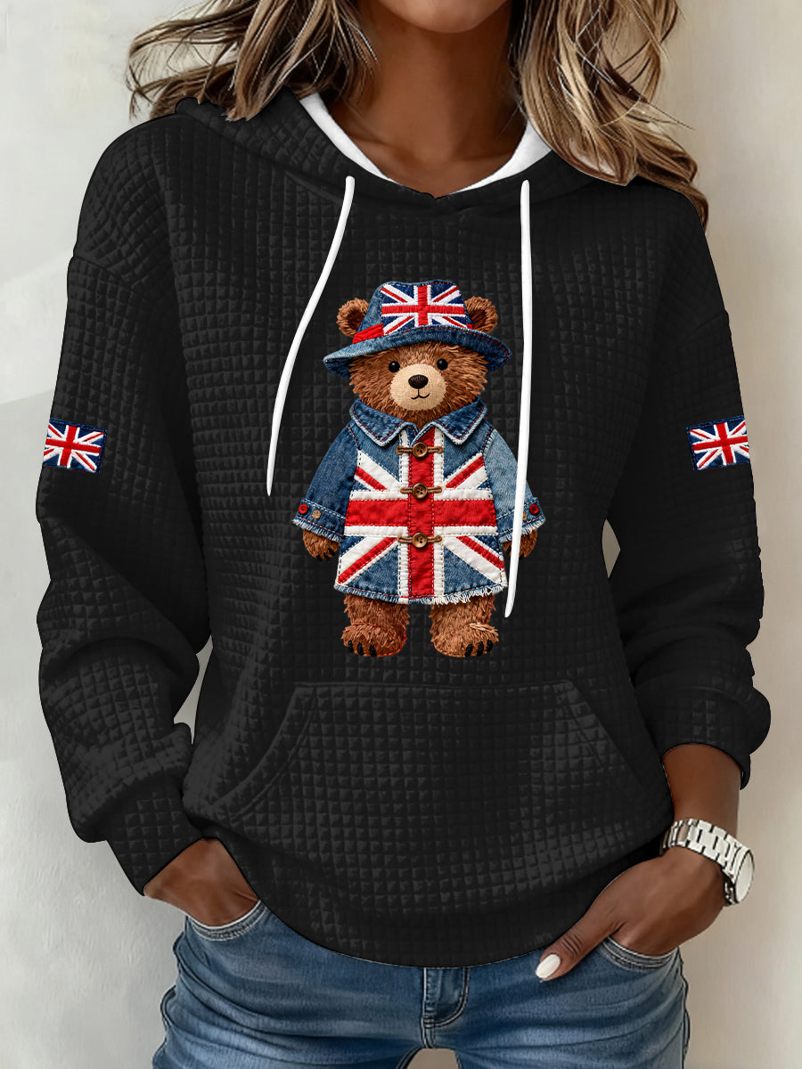 Women's British Style Print Large-sized Hooded Sweatshirt
