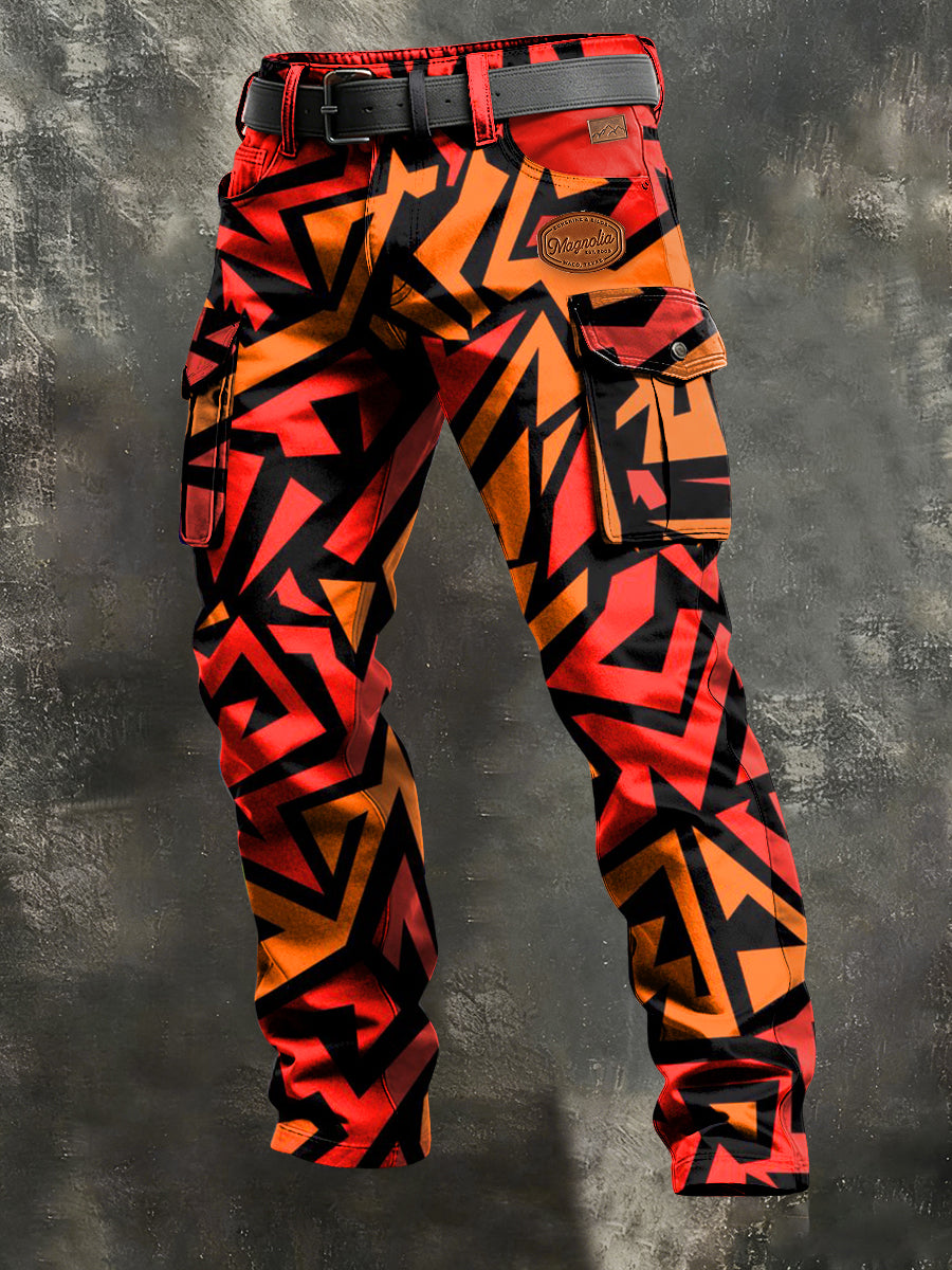 Men's Retro Vacation Business Art Print Casual Workwear Trousers