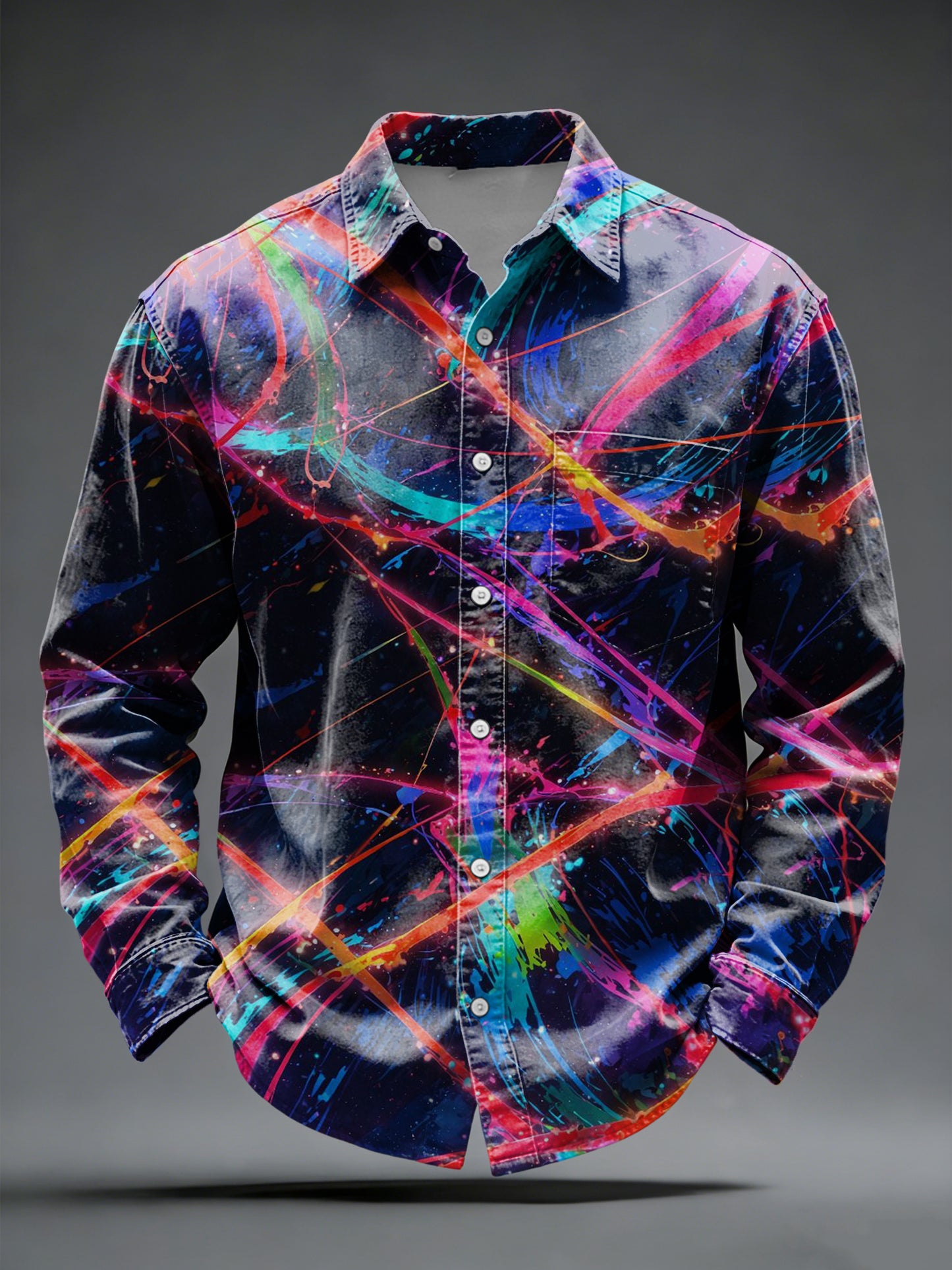 Men's Dynamic Rainbow Streak Splatter Button-Down Shirt 