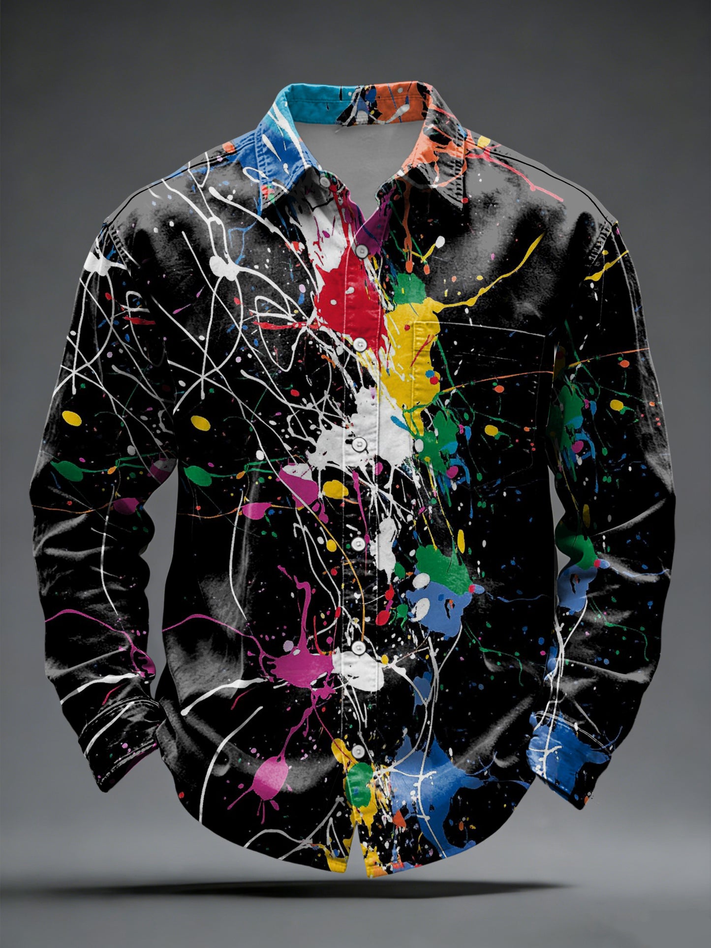 Men's Vibrant Multicolor Splatter Art Button-Down Shirt