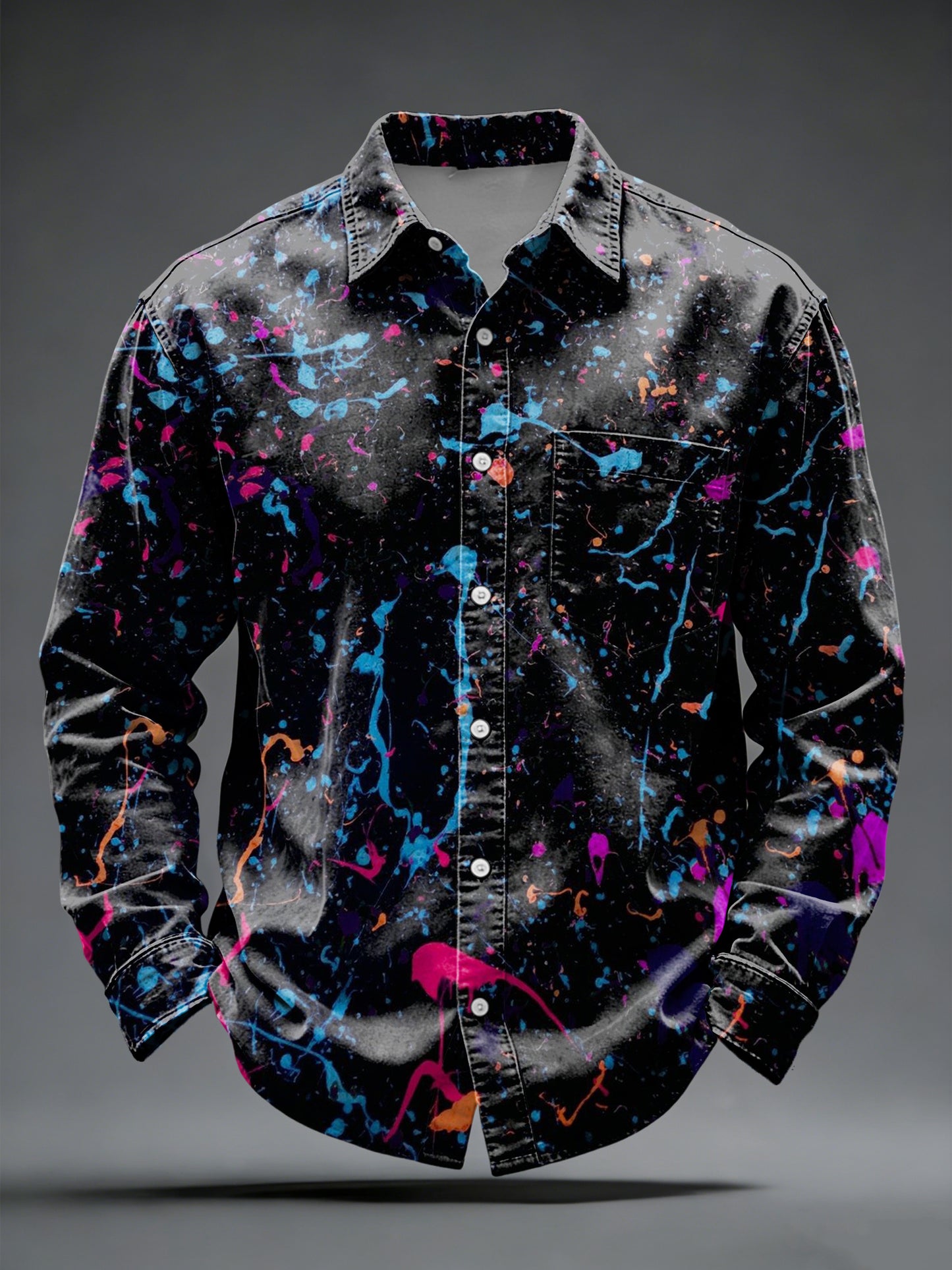 Men's Eye-Catching Neon Splatter Button-Down Shirt
