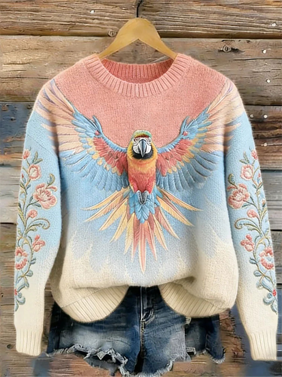 Women's Parrot Print Casual Sweatshirt