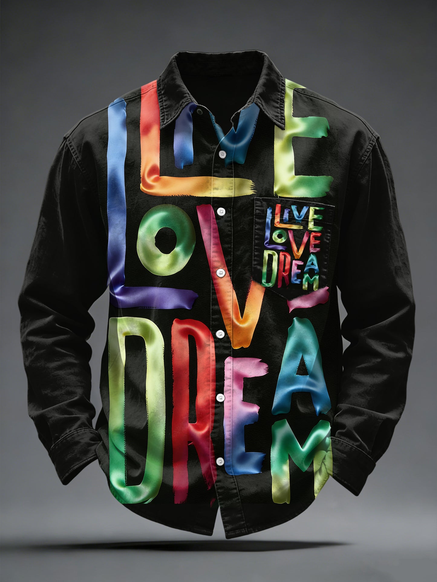 Men's Satin-Finish Graffiti Print Shirt
