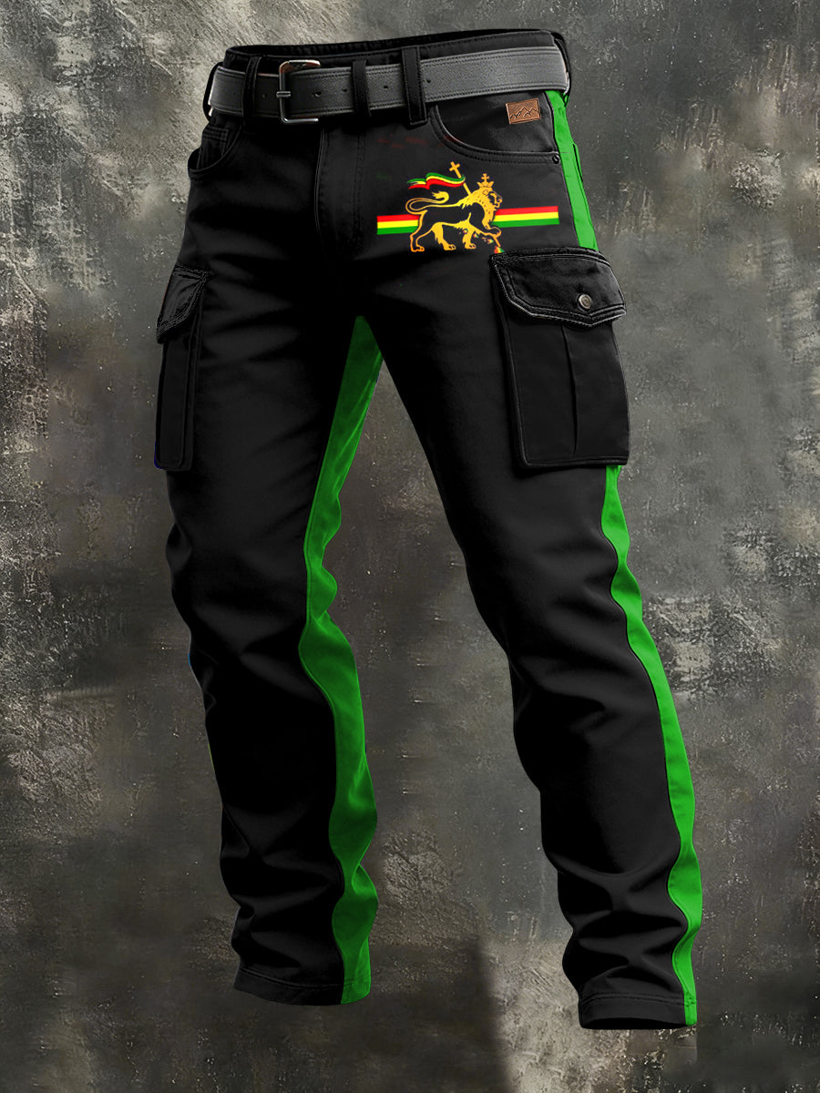 Men's Retro Reggae Art Print Casual Workwear Trousers