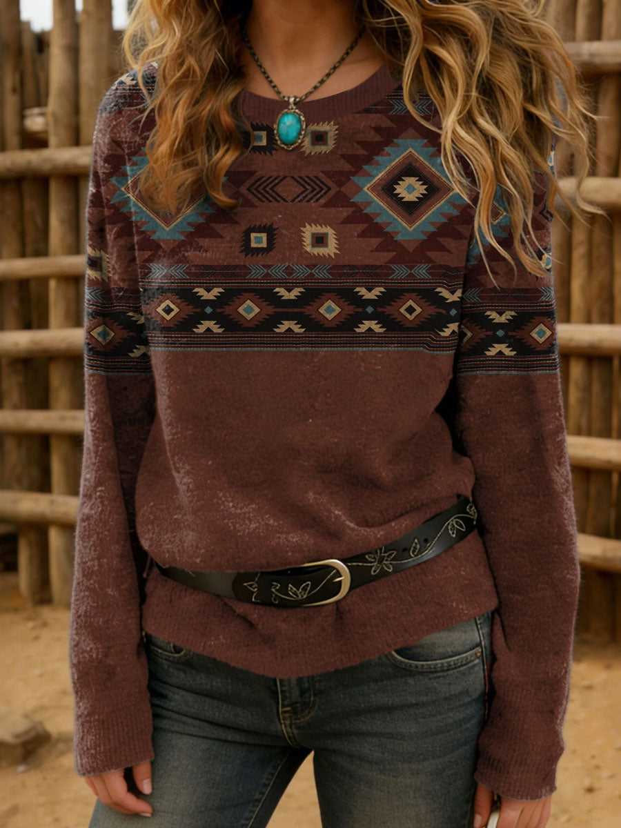 Women'S Vintage Western Aztec Casual Sweater