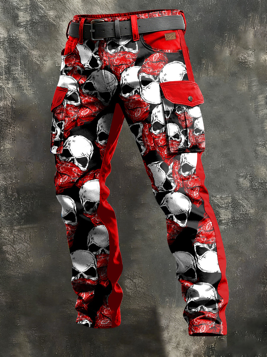 Men's Retro Vacation Business Skull Art Print Casual Workwear Trousers