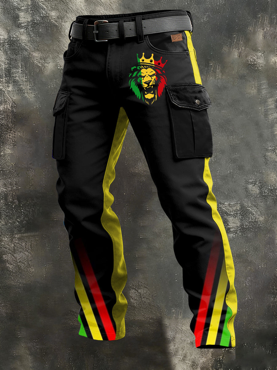 Men's Retro Reggae Art Print Casual Workwear Trousers
