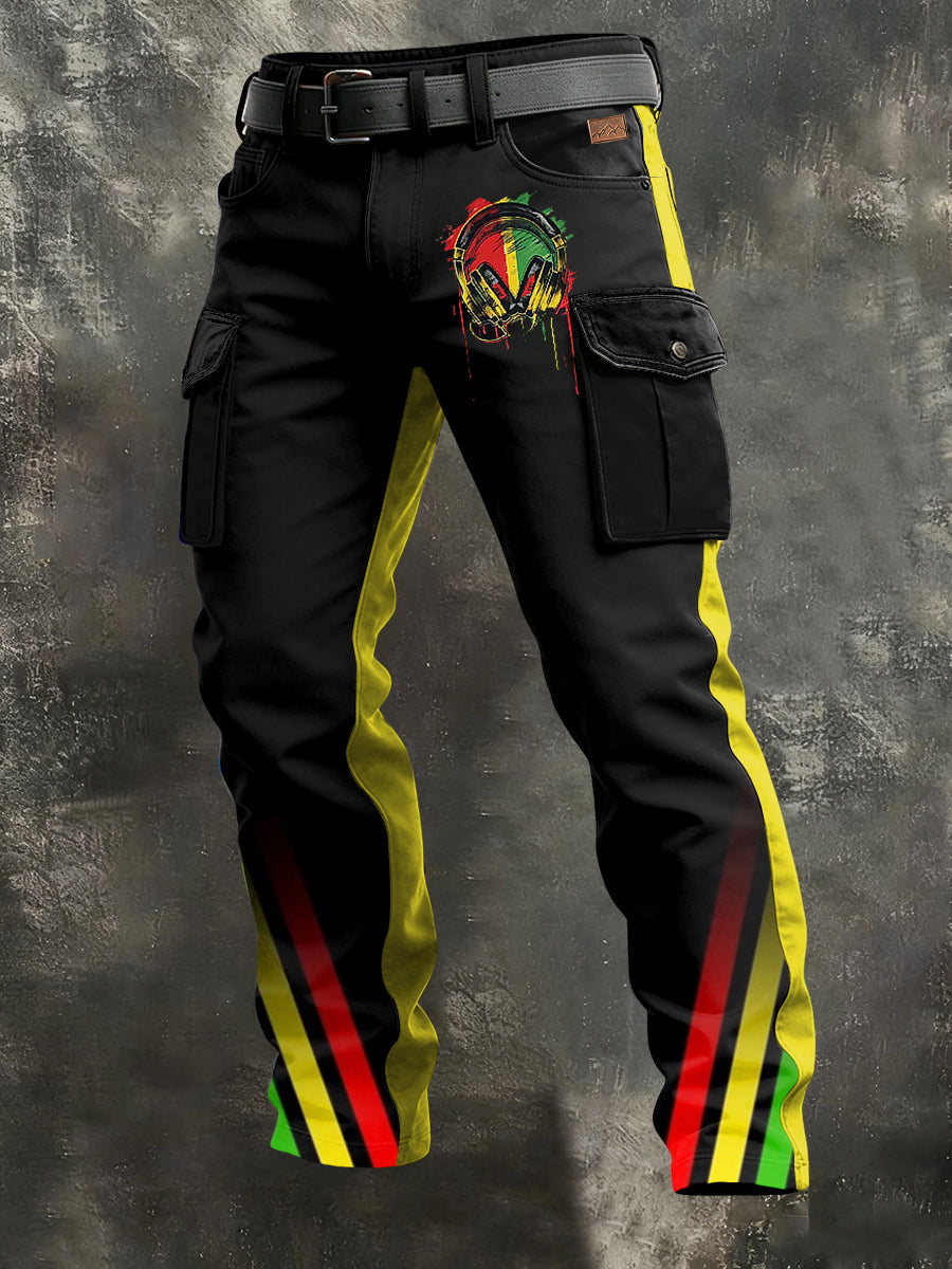 Men's Retro Reggae Art Print Casual Workwear Trousers