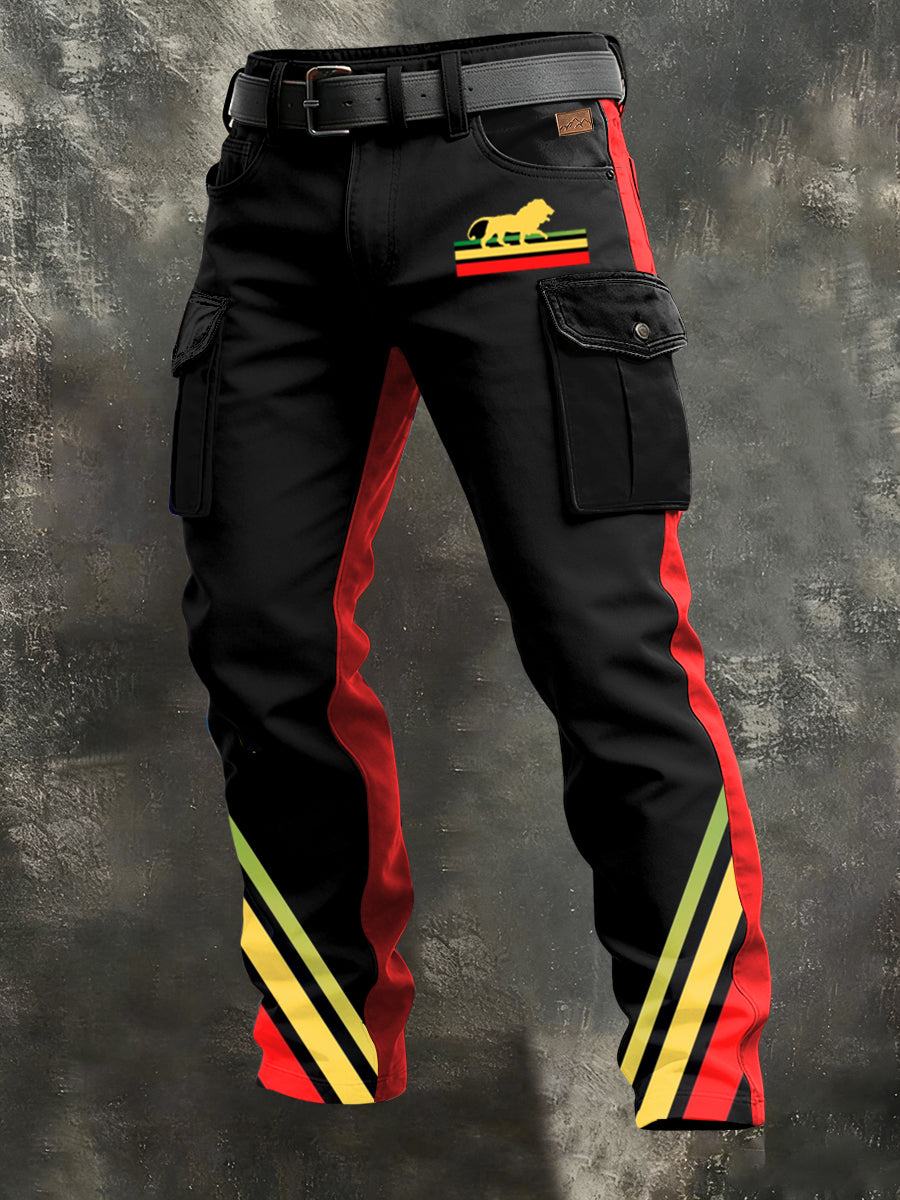 Men's Retro Reggae Art Print Casual Workwear Trousers