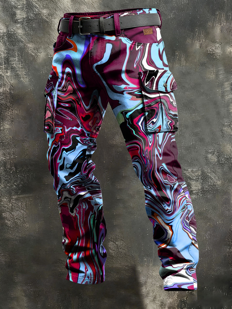 Men's Retro Vacation Business Art Print Casual Workwear Trousers