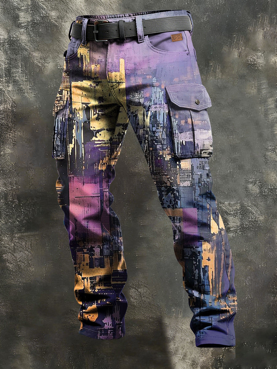 Men's Retro Vacation Business Art Print Casual Workwear Trousers